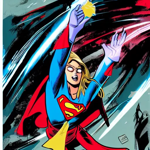 Prompt: in the style of rafael albuquerque comic art, supergirl saving the day.