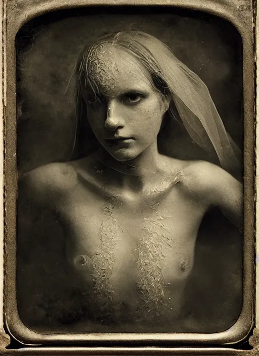 Image similar to old wetplate daguerreotype birth of artificial life, fractal, intricate, elegant, highly detailed, parallax, leica, medium format, subsurface scattering, by jheronimus bosch and greg rutkowski and louis jacques mande daguerre