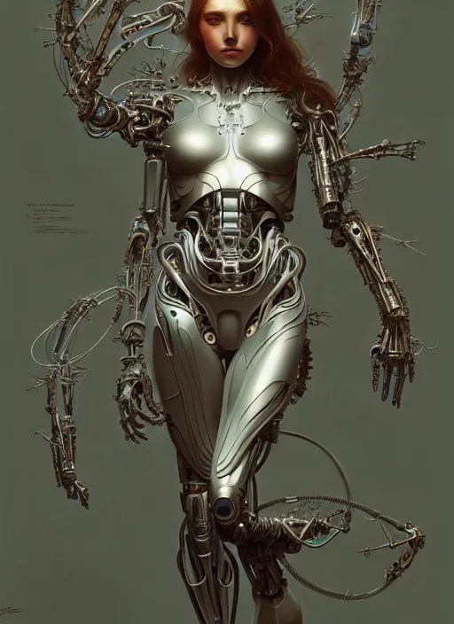 Image similar to organic cyborg, full body, diffuse lighting, fantasy, intricate, elegant, highly detailed, lifelike, photorealistic, digital painting, artstation, illustration, concept art, smooth, sharp focus, art by John Collier and Albert Aublet and Krenz Cushart and Artem Demura and Alphonse Mucha