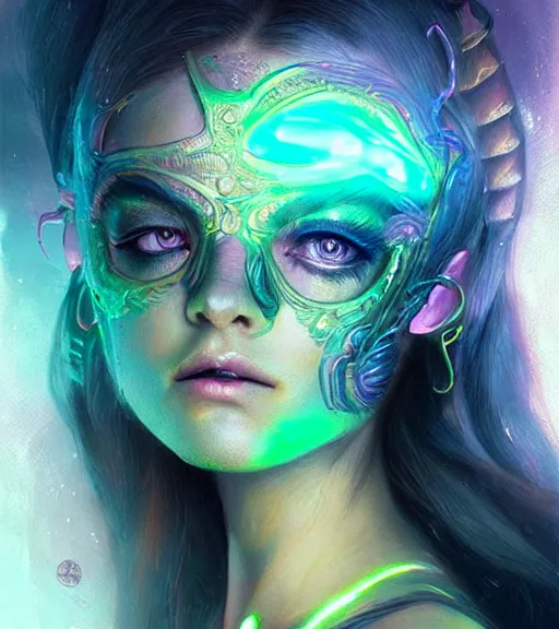 Image similar to beautiful intricate exquisite alien princess realistic face, beautiful eyes, neon colors, drawing, in the style of greg rutkowski, fantasy, amazing detail, epic, intricate, elegant, smooth, sharp focus