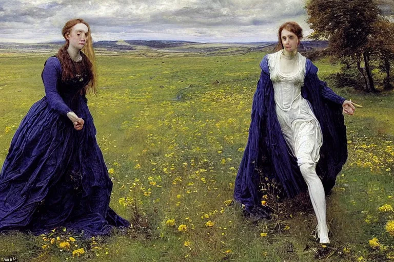 Image similar to sad portrait of a xenomorph queen in a meadow by sir john everett millais, photorealistic, hyperdetailed, ethereal, masterpiece, oil painting