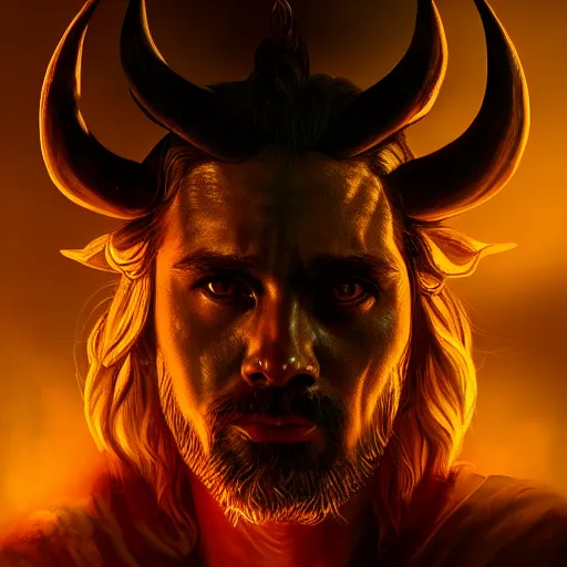 Image similar to Biblical deceiving devil portrait, atmospheric lighting, painted, intricate, volumetric lighting, beautiful, rich deep colours masterpiece, golden hour, sharp focus, ultra detailed, by Leesha Hannigan, Ross Tran, Thierry Doizon, Kai Carpenter, Ignacio Fernández Ríos