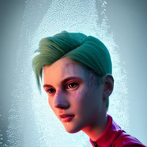 Image similar to cartoon portrait made out of rain, neon, rendered in octane, unreal engine, highly detailed, realistic, beautiful, emotional, trending on artstation