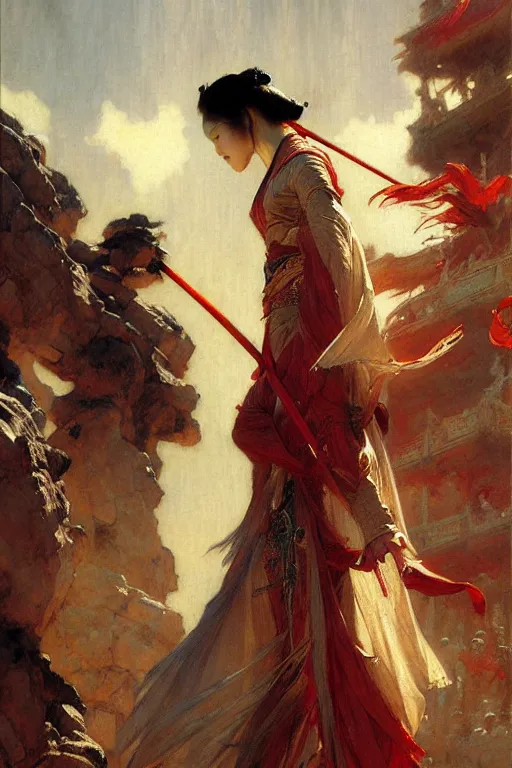 Image similar to wuxia, painting by gaston bussiere, craig mullins, j. c. leyendecker