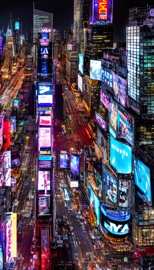 Prompt: 8k high resolution photograph of cyber punk New York Times Square at night