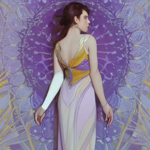 Prompt: smooth organic pattern, lavender, light purple, white, orange and gold, artstation, concept art, smooth, sharp focus, illustration, art by artgerm and greg rutkowski and alphonse mucha and maya takamura and Hitomi Isono