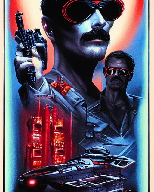 Image similar to cel - shaded drdisrespect in blade runner airbrush, drew struzan illustration art, key art