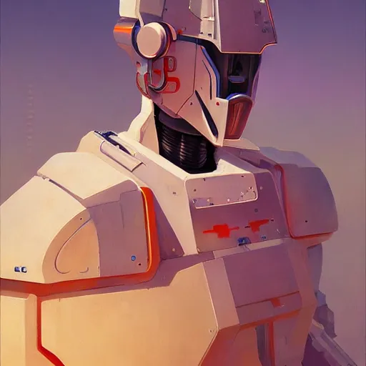 Prompt: Portrait of a white mecha, very coherent, painted by Edward Hopper, Wayne Barlowe, painted by James Gilleard, airbrush, art by JamesJean