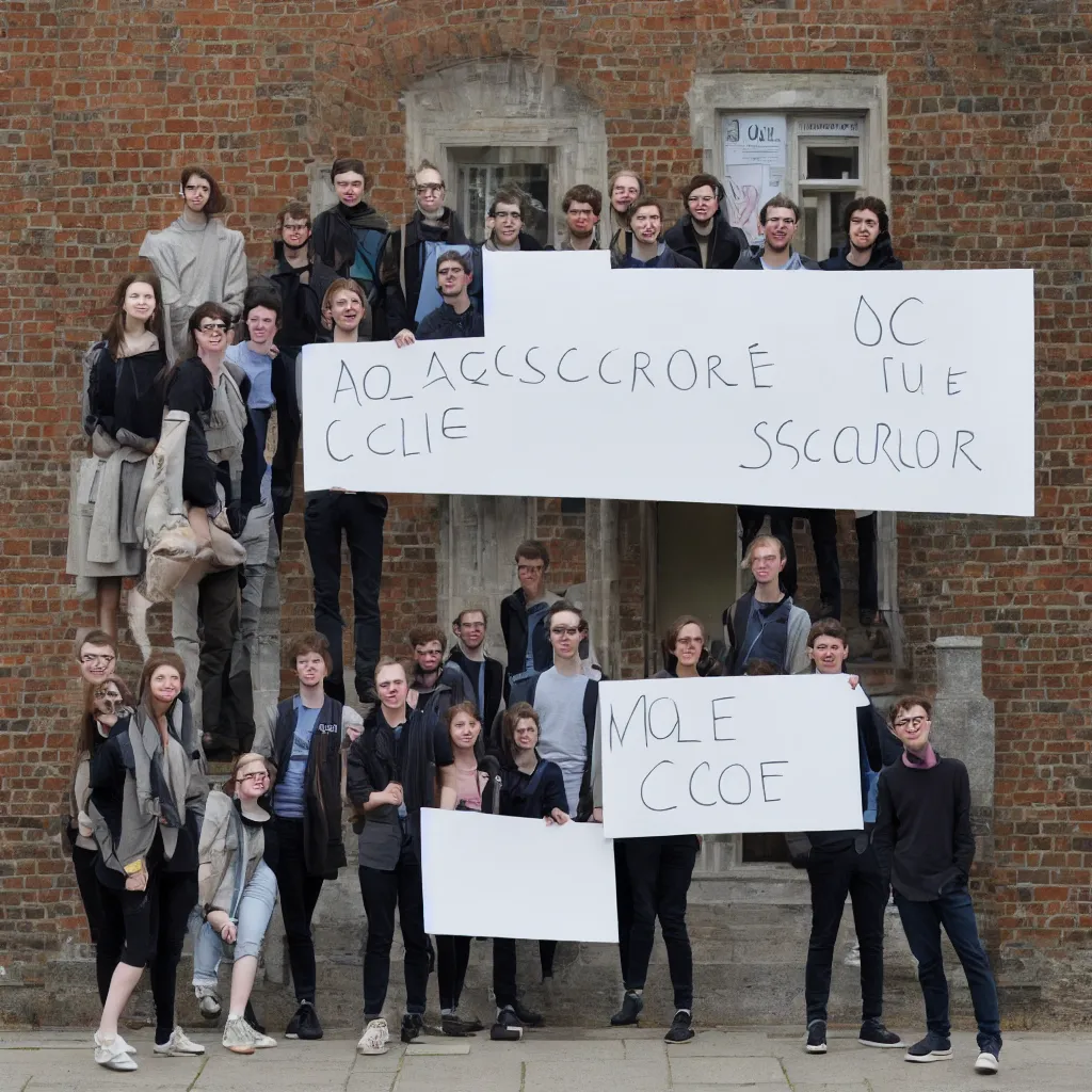 Image similar to a group of students stand in front of the cambridge architecture studio by mole architects, holding a sign with the words ARCSOC 2022–23