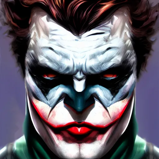 Image similar to the batman wearing joker makeup, digital painting, amazing detail, artstation, cgsociety