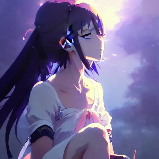 Image similar to indigo beauty, finely detailed features, perfect art, gapmoe yandere grimdark, trending on pixiv fanbox, painted by greg rutkowski makoto shinkai takashi takeuchi studio ghibli, akihiko yoshida