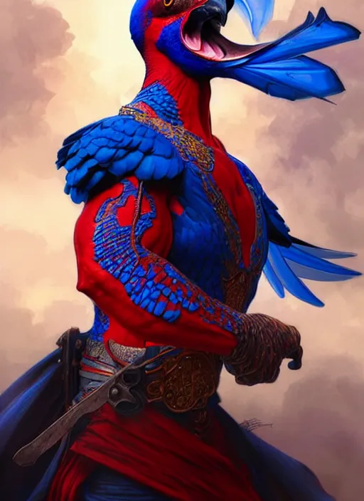 Prompt: portrait of aggressive pigeon, d & d, muscular! blue and red, fantasy, intricate, elegant, highly detailed, digital painting, artstation, concept art, smooth, sharp focus, illustration, art by artgerm and greg rutkowski and alphonse mucha