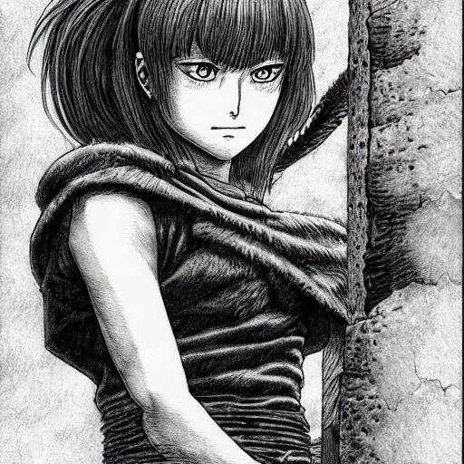 Prompt: young female by kentaro miura