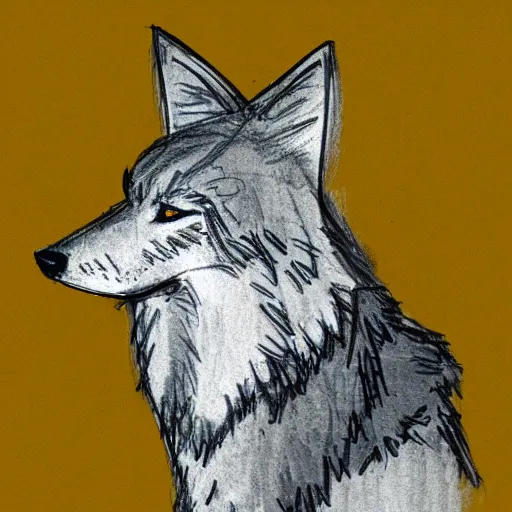 Image similar to a full-body sketch of an anthro mexican gray wolf face wearing a yellow raincoat from Dark (Netflix series)