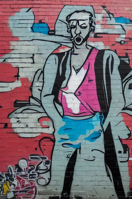 Image similar to a portrait of a male character in the style of graffiti street art