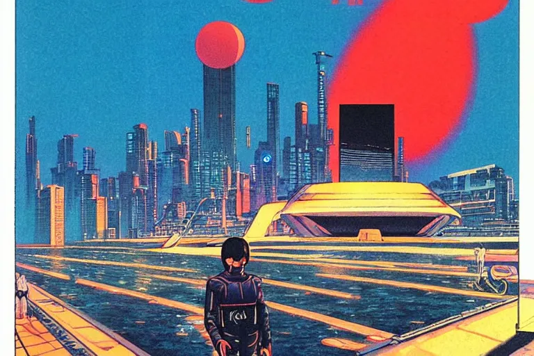 Prompt: 1979 OMNI Magazine Cover of a crystal Pepsi. In the background neo-Tokyo seawall. in cyberpunk style by Vincent Di Fate