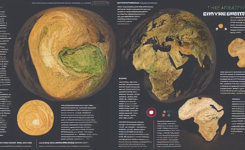 Prompt: the image of earth continents with the appearance and texture of a waffle with scientific diagrams and obscure math equations and symbols and infographics in a magazine article with text