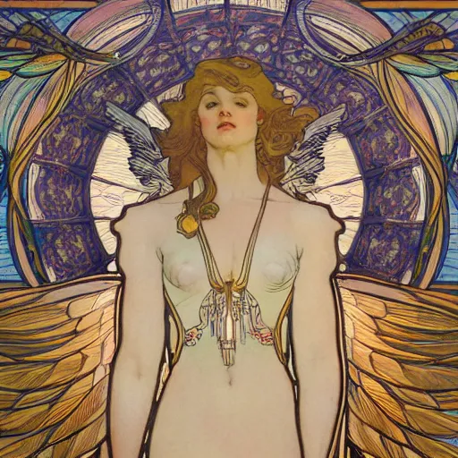 Image similar to angel city by Mucha,highly details,8k