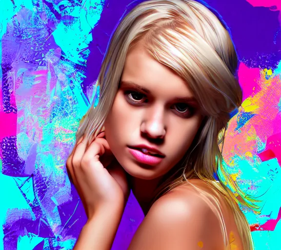 Prompt: extremely beautiful blonde young man with hyperealistic glossy eyes, digital art, colourful background seductive.