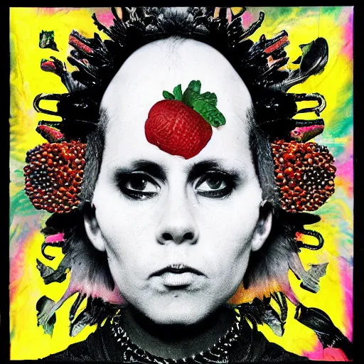 Image similar to punk album cover, blank horizontal banner on top, psychedelic, giuseppe arcimboldo