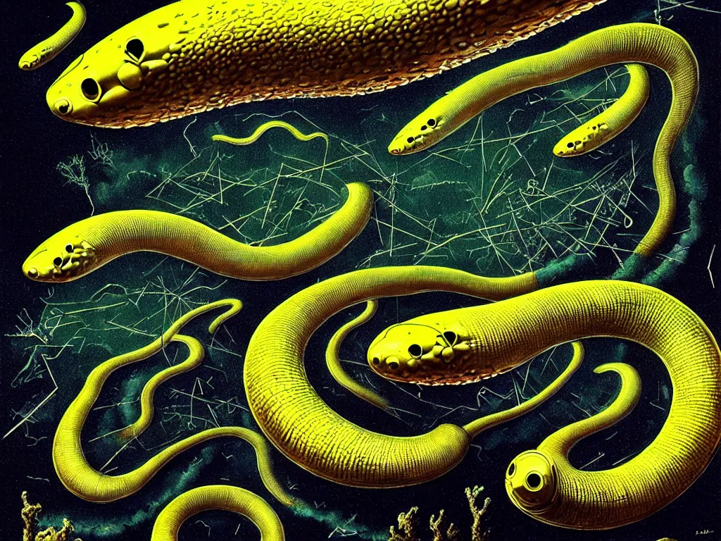 Image similar to highly detailed photo of giant radioactive planarian, trending on deviantart, neo surrealism, sharp focus, a lot of little details, octane, masterpiece, art by max ernst