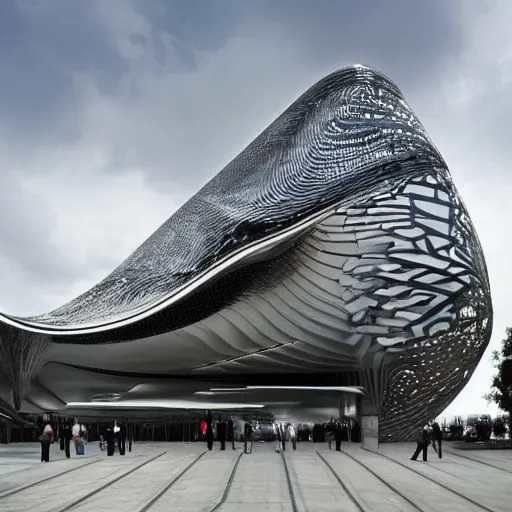 Image similar to extremely detailed ornate stunning beautiful elegant futuristic museum exterior by Zaha Hadid