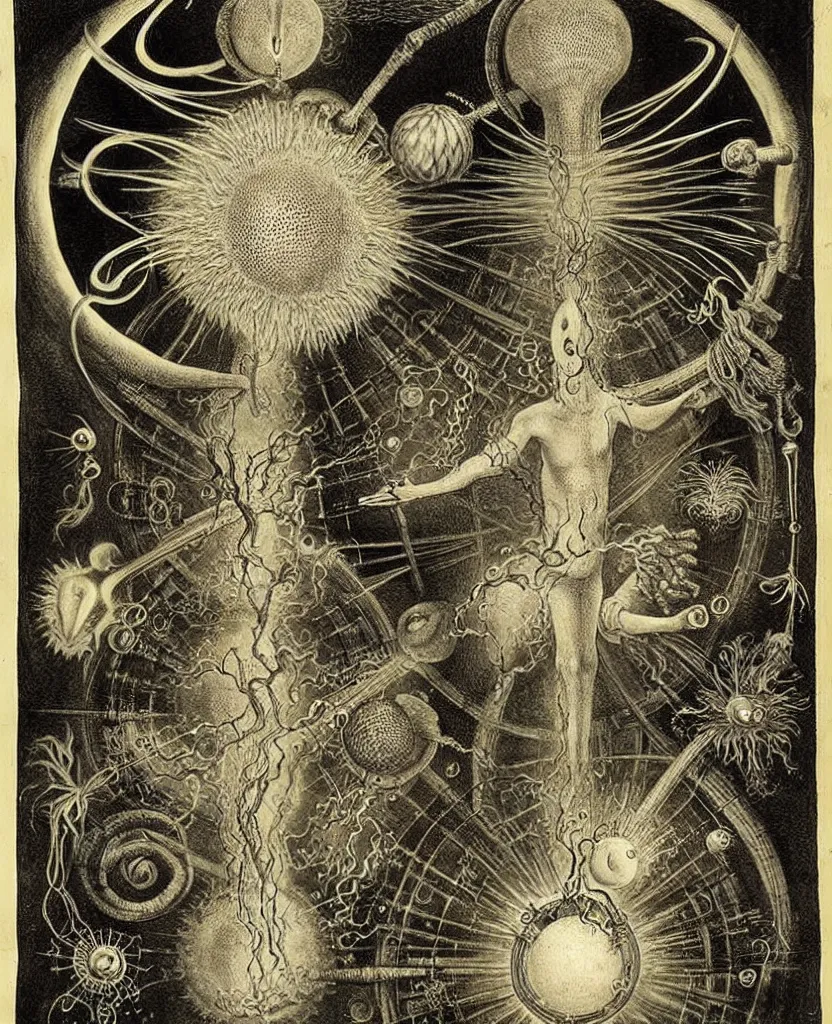 Image similar to whimsical freaky creature sings a unique canto about'as above so below'being ignited by the spirit of haeckel and robert fludd, breakthrough is iminent, glory be to the magic within, in honor of jupiter