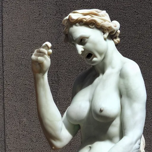 Image similar to Angry Karen demands to see the manager, marble statue by Michelangelo