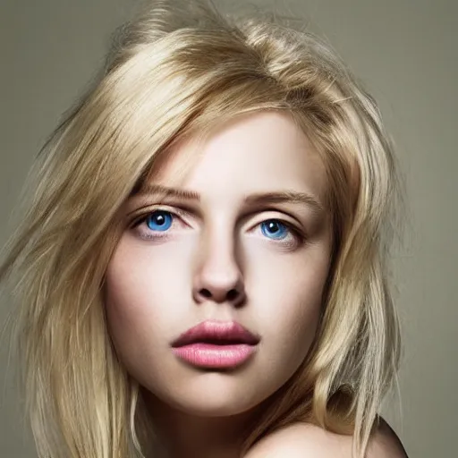 Prompt: portrait of blond girl who look like actor michael pitt green eyes hologram small lips