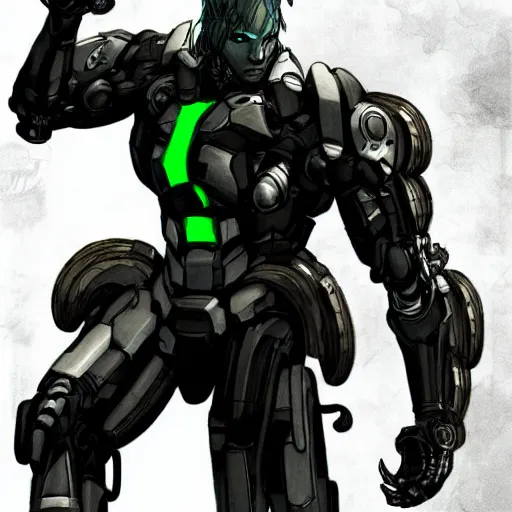 Prompt: cyborg from metal gear rising : revengeance, vintage illustration, grimdark