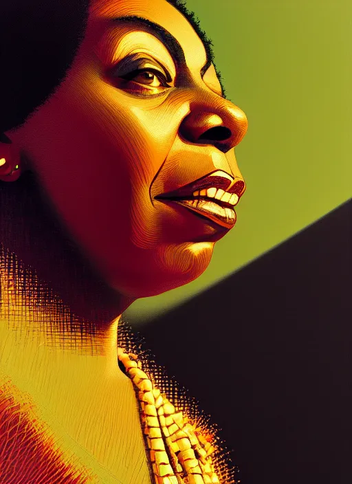 Prompt: hyper detailed 3 d render like an oil painting - portrait of nina simone, houdini algorithmic generative render, abstract brush strokes, masterpiece, edward hopper and james gilleard, peter lindbergh, wolfgang lettl, octane render, extra fine detail 8 k