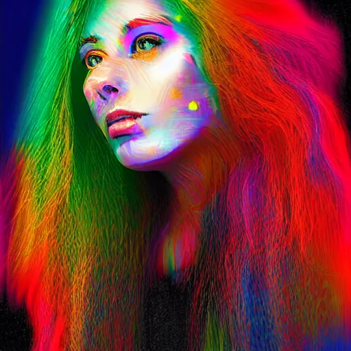 Prompt: person with multi color cable hair, digital art