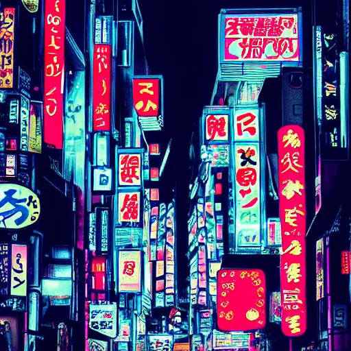 Prompt: late night wandering in tokyo, neon, digital art
