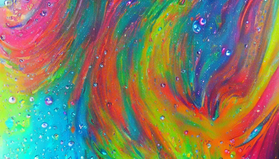 Image similar to trippy painting on canvas, watedrops, water droplets, acrylic painting, acrylic pouring, painting, influencer, artstation - h 8 0 0