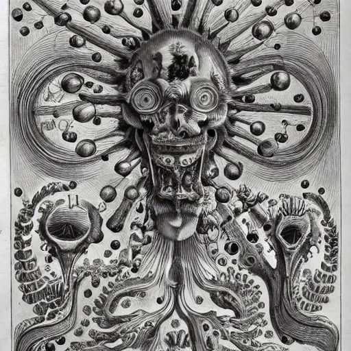 Prompt: bizarre bestiary of repressed unconscious emotional monsters and creatures, illustrated by Ernst Haeckel and Robert Fludd