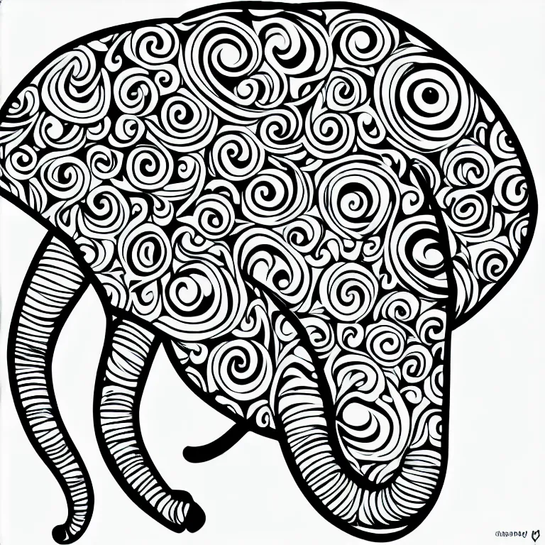 Prompt: elephant's head, symmetric, ornamental, fractal, line art, vector, outline, simplified, colouring page