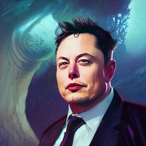 Prompt: Highly detailed portrait of obese Elon Musk, unreal engine, fantasy art by Greg Rutkowski, Loish, Rhads, ferdinand knab, Makoto Shinkai and Lois van baarle, ilya kuvshinov, rossdraws, Tom Bagshaw, alphonse mucha, global illumination, radiant light, detailed and intricate environment