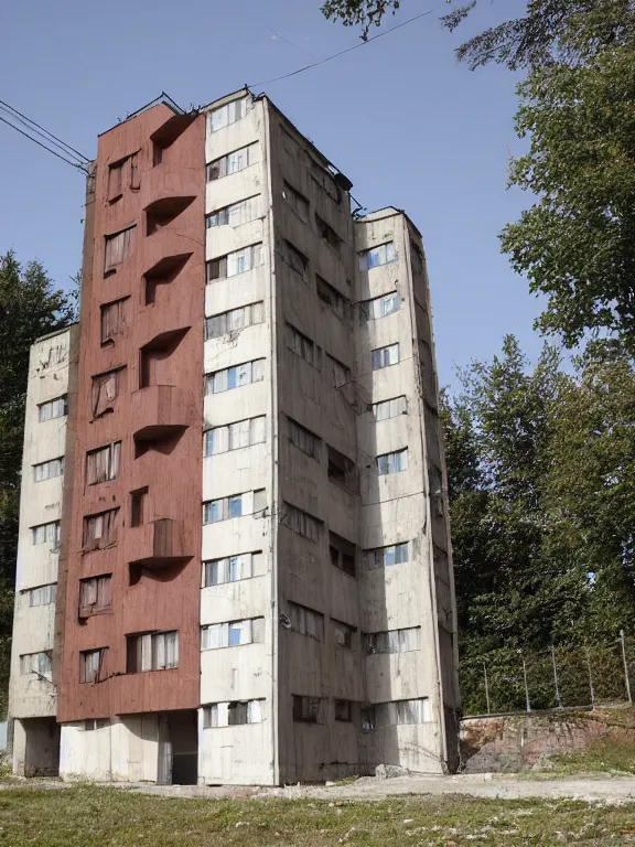 Prompt: low - cost soviet residential building, photo, full shot