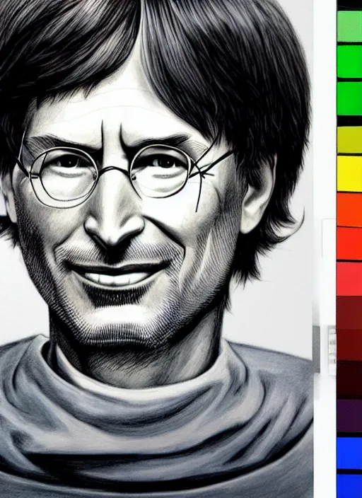 Prompt: steve jobs vs bill gates manga, extremely detailed colors, gorgeous shading, realistic drawing