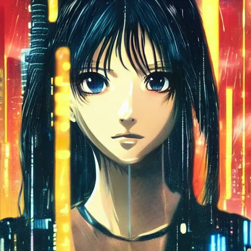 Image similar to an anime cute girl in blade runner 2047