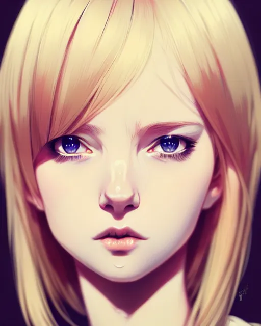 Image similar to really cool up close portrait of a beautiful blonde english emo girl in tshirt, by saruei and guweiz and ilya kuvshinov and rockwell and warhol and range murata!!, magic art, sleek curves, intricate sharp focus, trending on artstation hq, deviantart, pinterest, unreal engine 5, 4 k uhd image