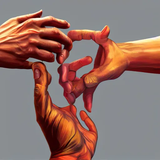 Prompt: A primordial god sculpting humans in their hands, digital art