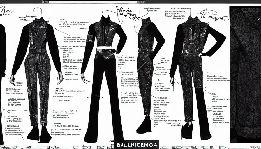 Image similar to balenciaga outfit design sheet, highly detailed