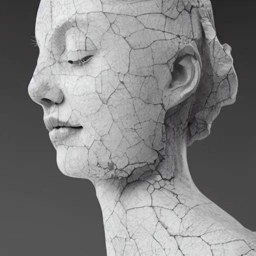Prompt: a delicate marble sculpture dramatic portrait of a woman covered with water veil, highly detailed marble cloth, gi, global illumination, physically based rendering, photorealistic, top light, dark background
