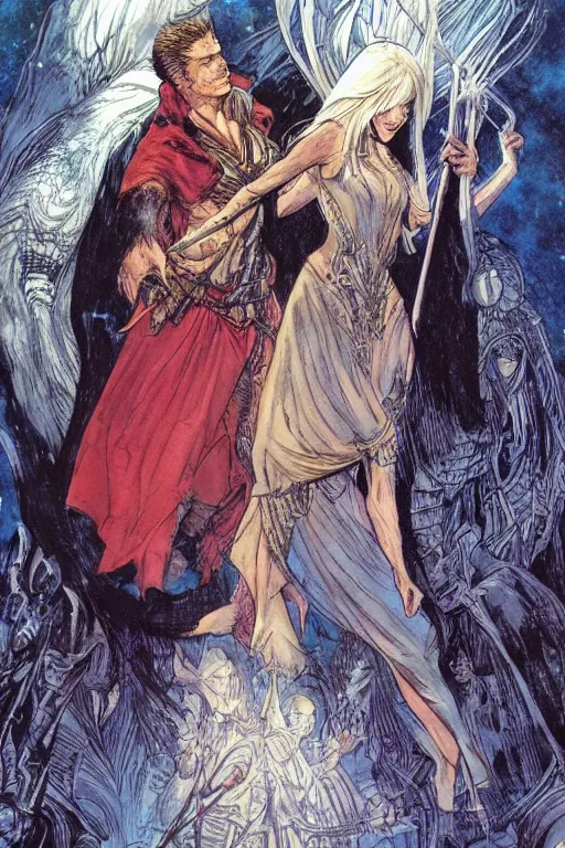 Image similar to merlin and nimue by neal adams and akihiko yoshida