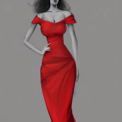 beautiful woman in evening dress, grayscale painting | Stable Diffusion