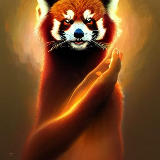 Image similar to beautiful detailed picture of a red panda, radiant light, art nouveau, intricate, elegant, highly detailed, my rendition, digital painting, artstation, concept art, smooth, sharp focus, illustration, art by artgerm and greg rutkowski and alphonse mucha