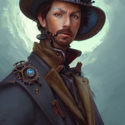 Prompt: portrait of a ted lasso steampunk, Cinematic lightning, D&D, fantasy, highly detailed, digital painting, sharp focus, illustration, art by artgerm and greg rutkowski and magali villeneuve