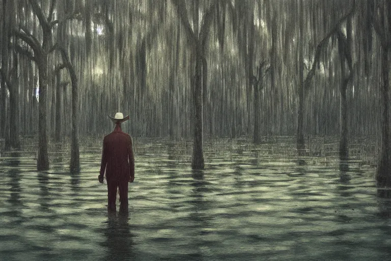 Image similar to scene from louisiana swamps, graveyard, voodoo, artwork by tim eitel