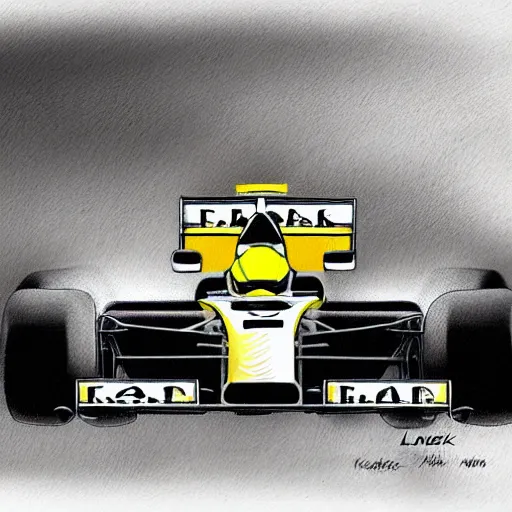 Prompt: illustration of formula one car by kienan lafferty knkl